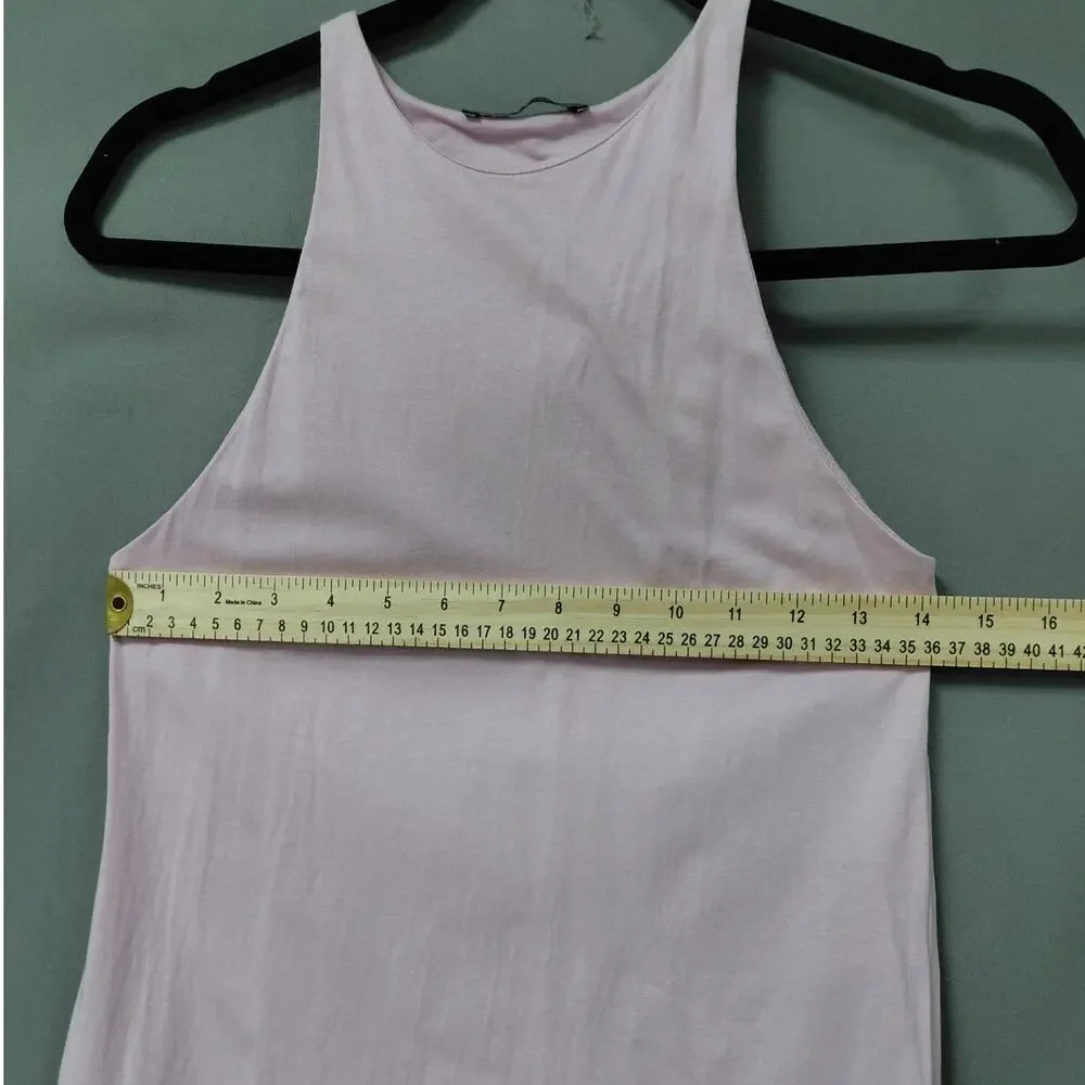 Zara Pink Ribbed Knit Halter Neck Side Slit Midi Dress Women Size S